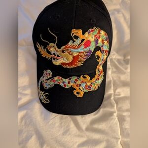 Embroidered Dragon Black Cap